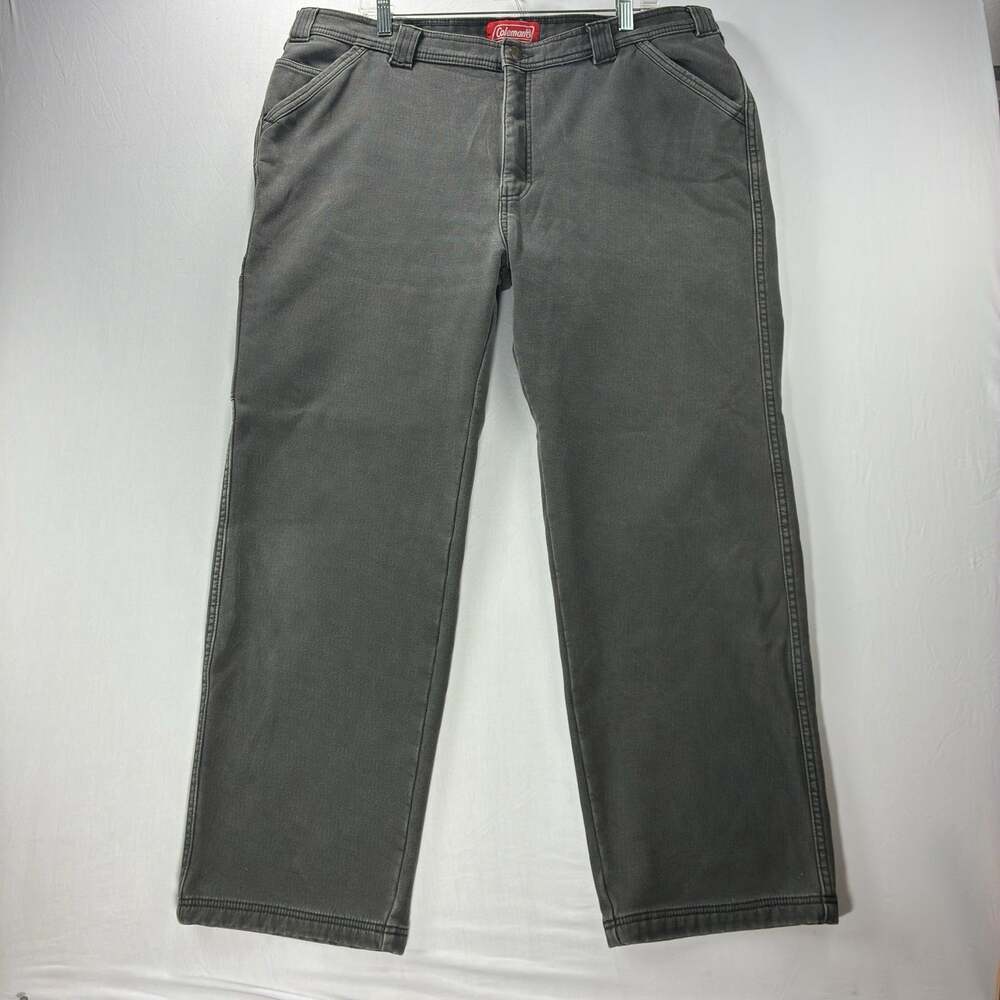 Coleman Mens Pants 40x32 Gray Fleece Lined Stretch Canvas Work Outdoor Straight